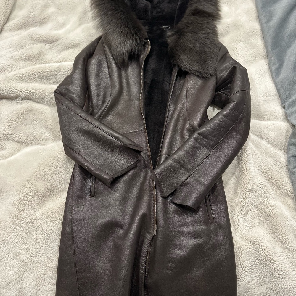 Shipskin Fur-Trimmed Women's Coat dark brown